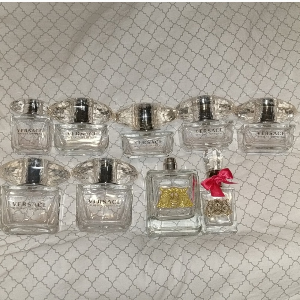 Empty Viva la Juicy and Versace bottles